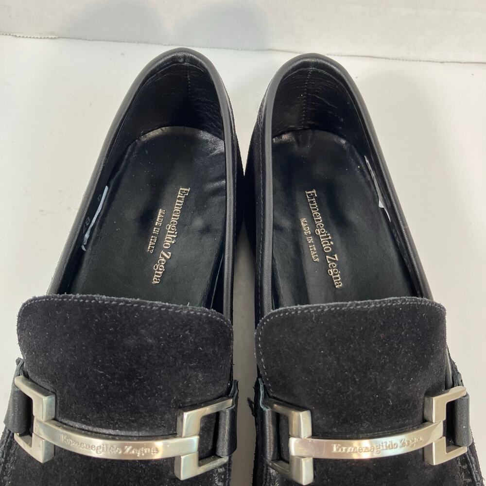 Ermenegildo Zegna Men’s 8.5 Black Suede Slip-On Horsebit Loafers Italian Made - Picture 7 of 16